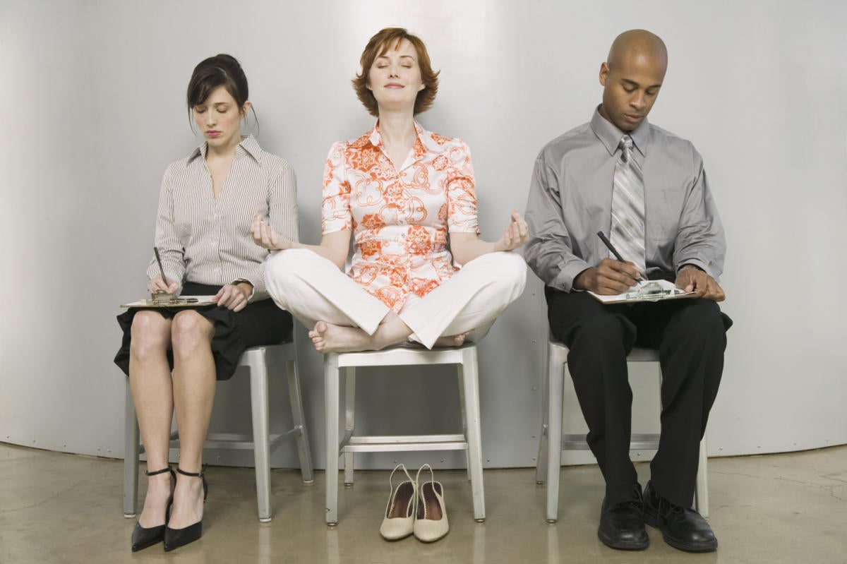 3 People sitting waiting for job interview